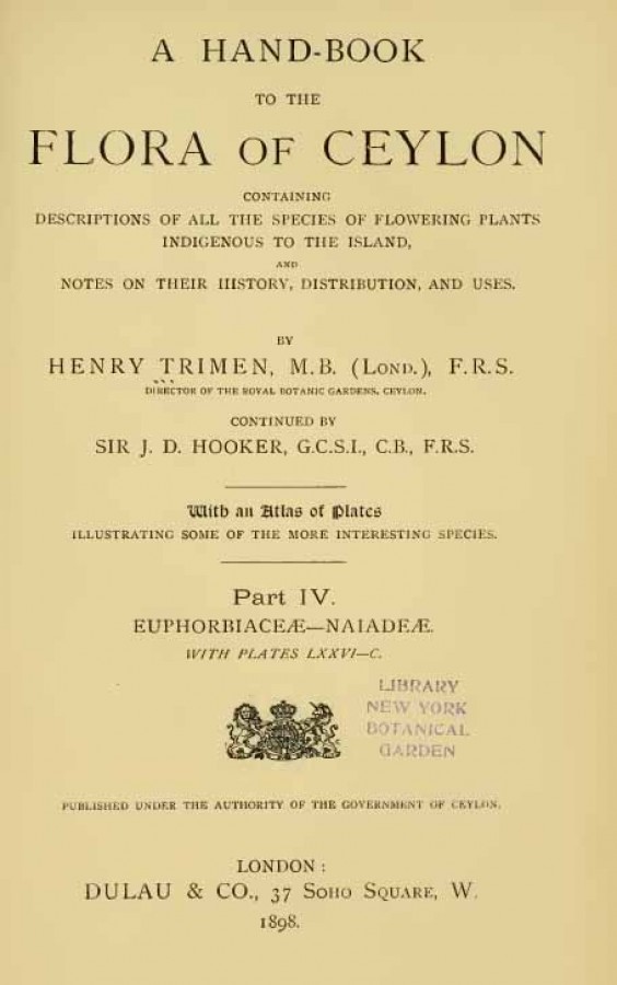 A Hand-book to the Flora of Ceylon - Part iv